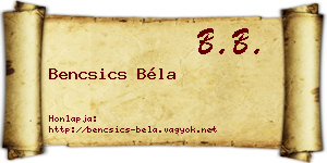 Bencsics Béla névjegykártya